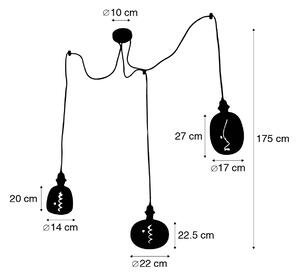 Czarna lampa wisząca 3-punktowa z przydymioną mieszanką LED z możliwością ściemniania - Cava Luxe Oswietlenie wewnetrzne