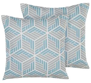 Zestaw 2 poduszek ogrodowych szaro-niebieski wzór geometryczny 45 x 45 cm Veggio Beliani