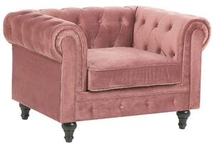 Nowoczesny fotel tapicerowany welur pikowany różowy Chesterfield Beliani