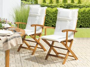 Zestaw 2 krzeseł ogrodowych biały drewno akacjowe składane z poduszkami Maui Beliani