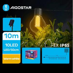 Aigostar B.V. Aigostar - LED Ozdobny łańcuch solarny 10xLED/8 funkcje 10,5m IP65 ciepła biel AI0956