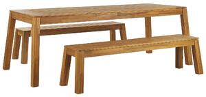 Rustykalny zestaw mebli ogrodowych stół 2 ławki lite drewno akacjowe Livorno Beliani