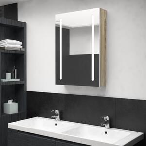 Szafka łazienkowa z lustrem i LED, biało-dębowa, 50x13x70 cm