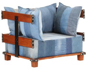 Fotel z tkaniny jeansowej i litego drewna mango, 80x67x62 cm