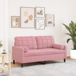 Sofa 2-osobowa z poduszkami, rÃ³Å¼owa, 140 cm, aksamit