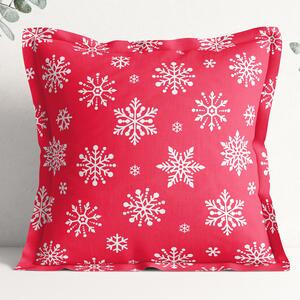 Goldea poszewka na poduszkę z ozdobną kantą bawełniana świąteczna - płatki śniegu na jaskrawej czerwieni 30 x 50 cm