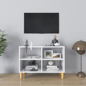 Szafka TV z drewnianymi nóżkami, biała, połysk, 69,5x30x50 cm