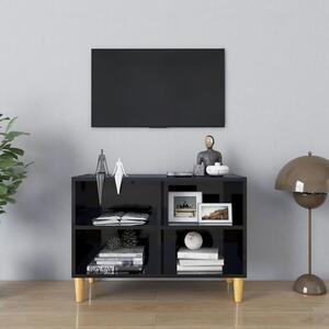 Szafka TV z drewnianymi nóżkami, czarna, połysk, 69,5x30x50 cm