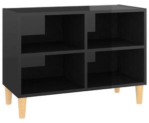 Szafka TV z drewnianymi nóżkami, czarna, połysk, 69,5x30x50 cm