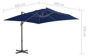 Parasol wiszący z aluminiowym słupkiem, 3x3 m, niebieski