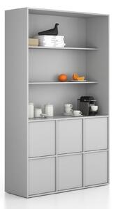 Szafka biurowa FRAME, 6x drzwi, 2x półka, 1299 x 450 x 2162 mm, PUSH-lock, szary