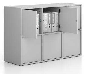 Szafa biurowa FRAME, niska, 6x drzwi, 1299 x 450 x 881 mm, PUSH-lock, szara