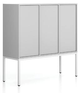 Szafa biurowa FRAME, niska, podstawa biała, 3x drzwi, 1299 x 450 x 1331 mm, PUSH-lock, szary