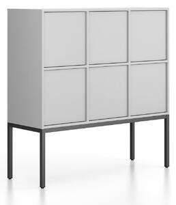 Szafa biurowa FRAME, niska, czarna podstawa, 6x drzwi, 1299 x 450 x 1331 mm, PUSH-lock, szary