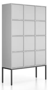 Szafa biurowa FRAME, czarna podstawa, 12x drzwi, 1299 x 450 x 2185 mm, PUSH-lock, szary