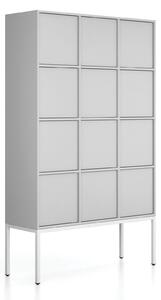 Szafa biurowa FRAME, podstawa biała, 12x drzwi, 1299 x 450 x 2185 mm, PUSH-lock, szary