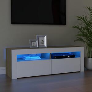 Szafka TV z oświetleniem LED, biel i dąb sonoma, 120x35x40 cm