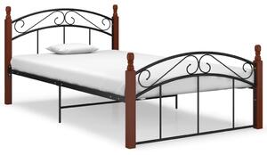 Rama łóżka, czarny metal i lite drewno dębowe, 120x200 cm