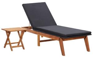 Leżak ze stolikiem, polirattan i lite drewno akacjowe