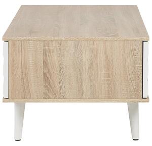 Stolik kawowy jasne drewno z białym szuflada półka 46 x 120 cm Swansea Beliani