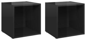 Szafki pod TV, 2 szt., wysoki połysk, czarne, 37x35x37 cm, płyta
