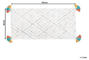 Dywan shaggy 80 x 150 cm z frędzlami geometryczny wzór bawełniany biały Kartal Beliani