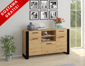 Komoda z półkami i szufladami w stylu loft 155cm | Umeblowana.com