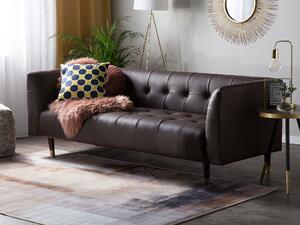 Sofa brązowa glamour skórzana pikowana drewniane nóżki 3-osobowa Byske Beliani