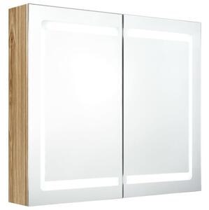 Szafka łazienkowa z lustrem i LED, kolor dębu, 80x12x68 cm