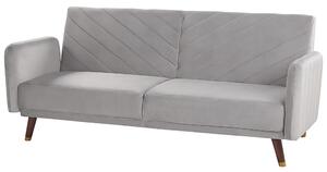 Sofa rozkładana welurowa 3-osobowa z funkcją spania retro jasnoszara Senja Beliani