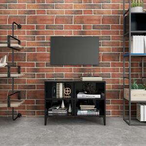 Szafka TV z metalowymi nóżkami, czarna, połysk, 69,5x30x50 cm