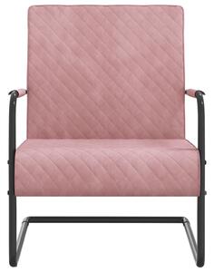 Krzesło wspornikowe, różowe, obite aksamitem