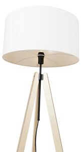 Nowoczesna lampa podłogowa drewno len abażur biały 50 cm statyw - Telu Oswietlenie wewnetrzne
