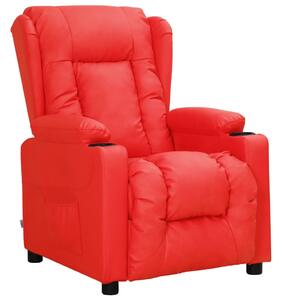 Fotel podnoszony, rozkładany, czerwony, sztuczna skóra