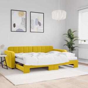 Sofa rozsuwana z materacami, żółta, 80x200 cm, aksamit