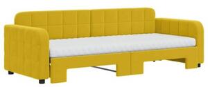 Sofa rozsuwana z materacami, żółta, 80x200 cm, aksamit