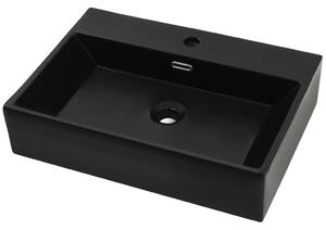 Umywalka ceramiczna z otworem na kran, 76x42,5x14,5 cm, czarna