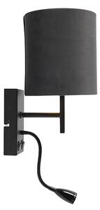 Lampa ścienna w stylu art deco czarna z abażurem z ciemnoszarego weluru - Stacca