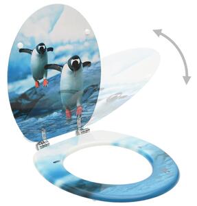 Deska klozetowa z klapą, MDF, wzór w pingwiny