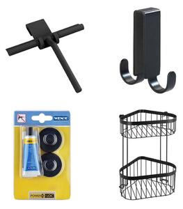 Czarny wiszący samoprzylepny metalowy zestaw akcesoriów łazienkowych Classic – Wenko