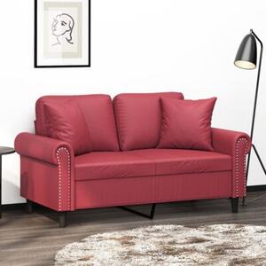 Sofa 2-os. z poduszkami, winna czerwieÅ, 120 cm, sztuczna skÃ³ra