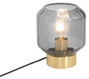 Nowoczesna lampa stołowa mosiądz z dymionym szkłem - Stiklo