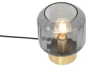 Nowoczesna lampa stołowa mosiądz z dymionym szkłem - Stiklo