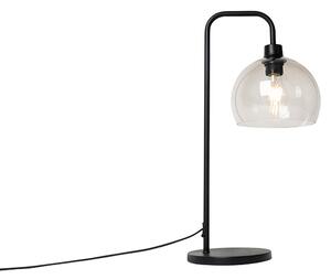 Nowoczesna lampa stołowa czarna z kloszem w kolorze dymu - Maly