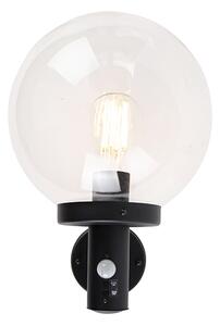 Zewnętrzna lampa ścienna czarna z przezroczystym kloszem z czujnikiem ruchu - Sfera