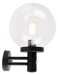 Zewnętrzna lampa ścienna czarna z przezroczystym kloszem z czujnikiem ruchu - Sfera