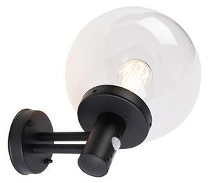 Zewnętrzna lampa ścienna czarna z przezroczystym kloszem z czujnikiem ruchu - Sfera