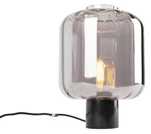 Designerska lampa stołowa czarna z dymionym szkłem - Qara