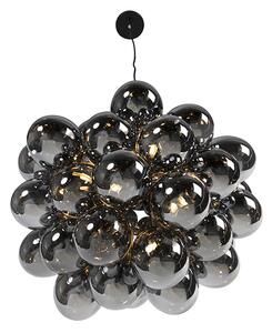Designerska lampa wisząca czarna z przydymionym szkłem okrągła 8-świateł - Uvas