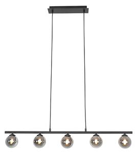 Nowoczesna lampa wisząca czarna 100 cm 5-świateł z dymionym szkłem - Athens